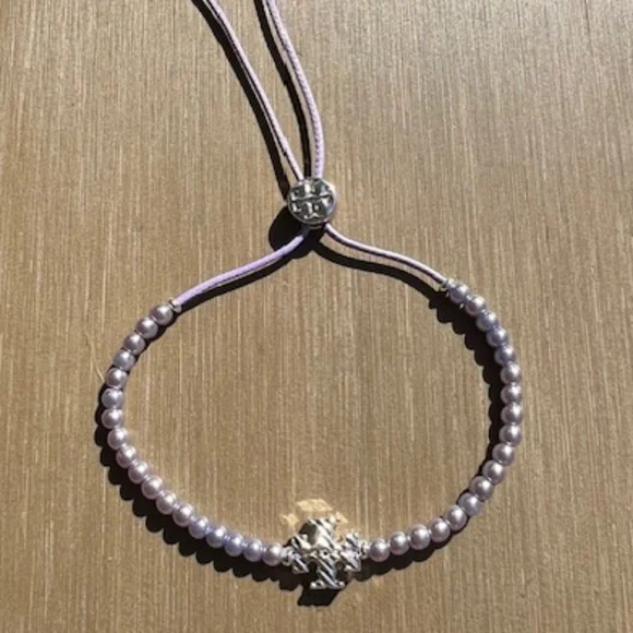 Tory Burch Lilac Beaded Slider Bracelet w/silver accents - NEW - Picture 3 of 3